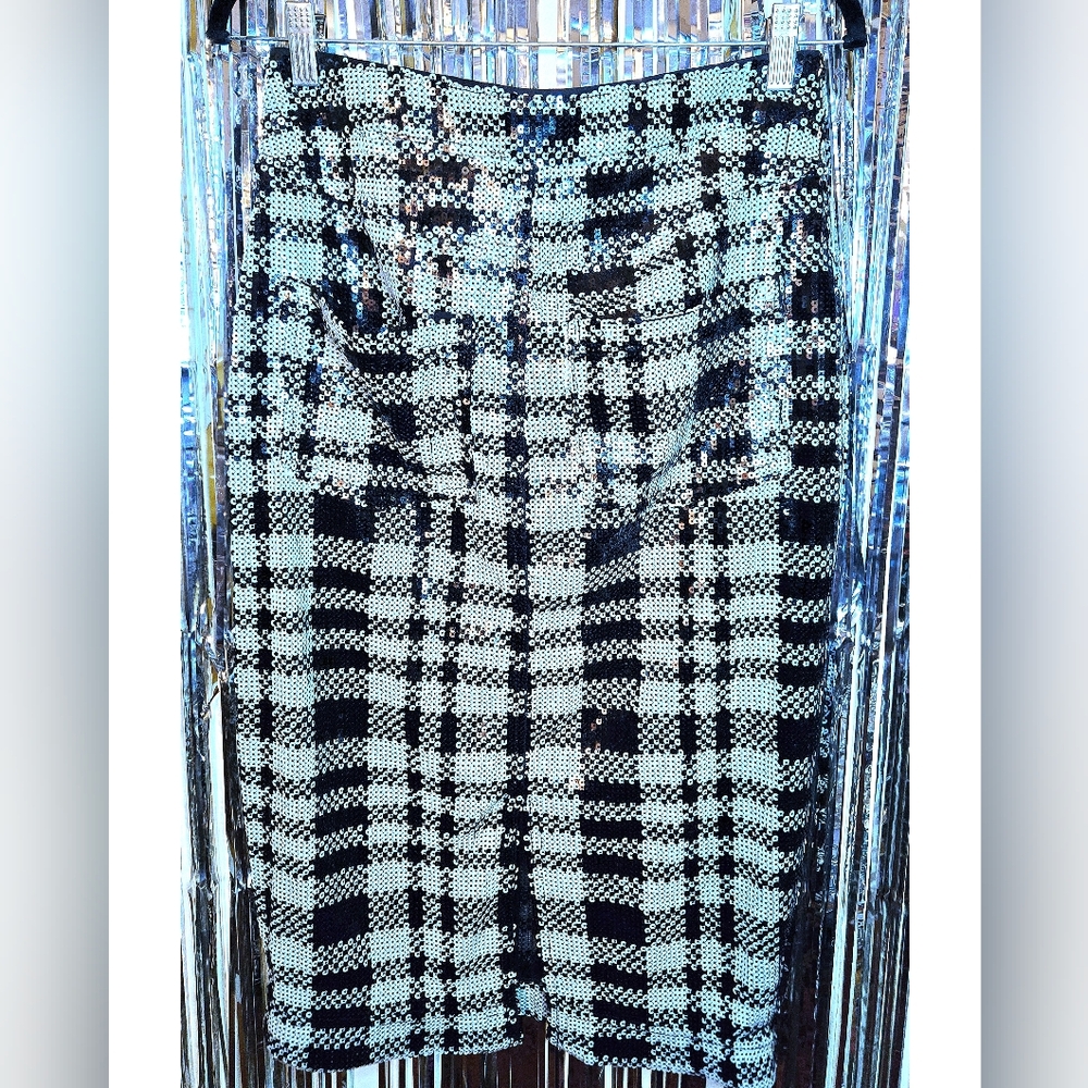 Anthropologie Pilcro Sequin Blk & Wht Houndstooth Pencil Skirt